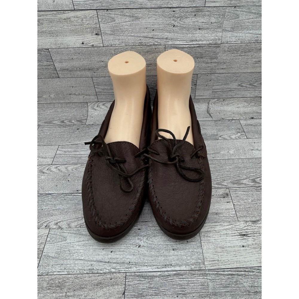 Minnetonka Moccasin Shoes Dark Brown Leather Slip On Moc Toe Women Size 10